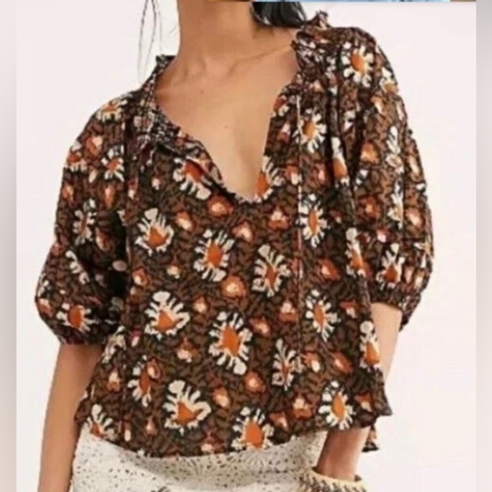 NWOT Free People Willow Print Puff Sleeve Blouse XS - Picture 11 of 11